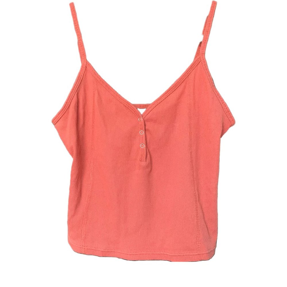 Topshop Ribbed Orange Tank with Silver Buttons Women’s 8